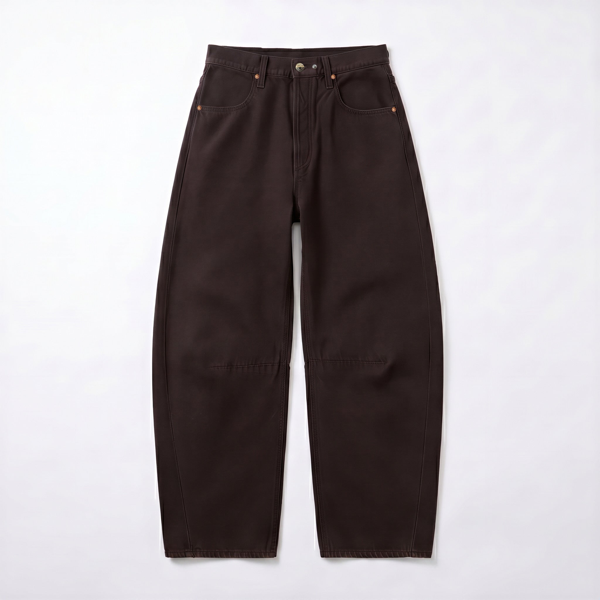 Barrel jeans made of circular denim. | LOS ANGELES | DD vintage mocha wash | Front view of bust