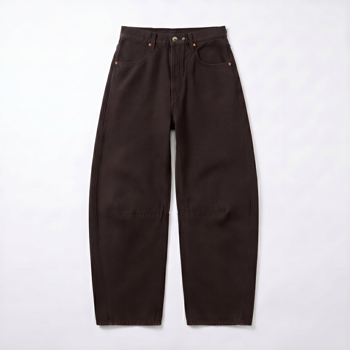 Barrel jeans made of circular denim. | LOS ANGELES | DD vintage mocha wash | Front view of bust