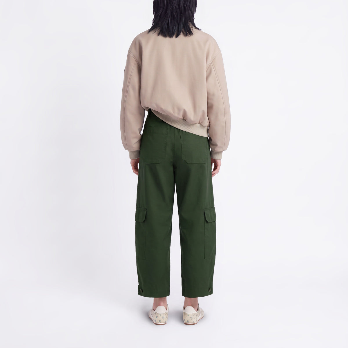 Utility trousers in a lightweight parachute material. | KUMAMOTO | olive night | Back view of model