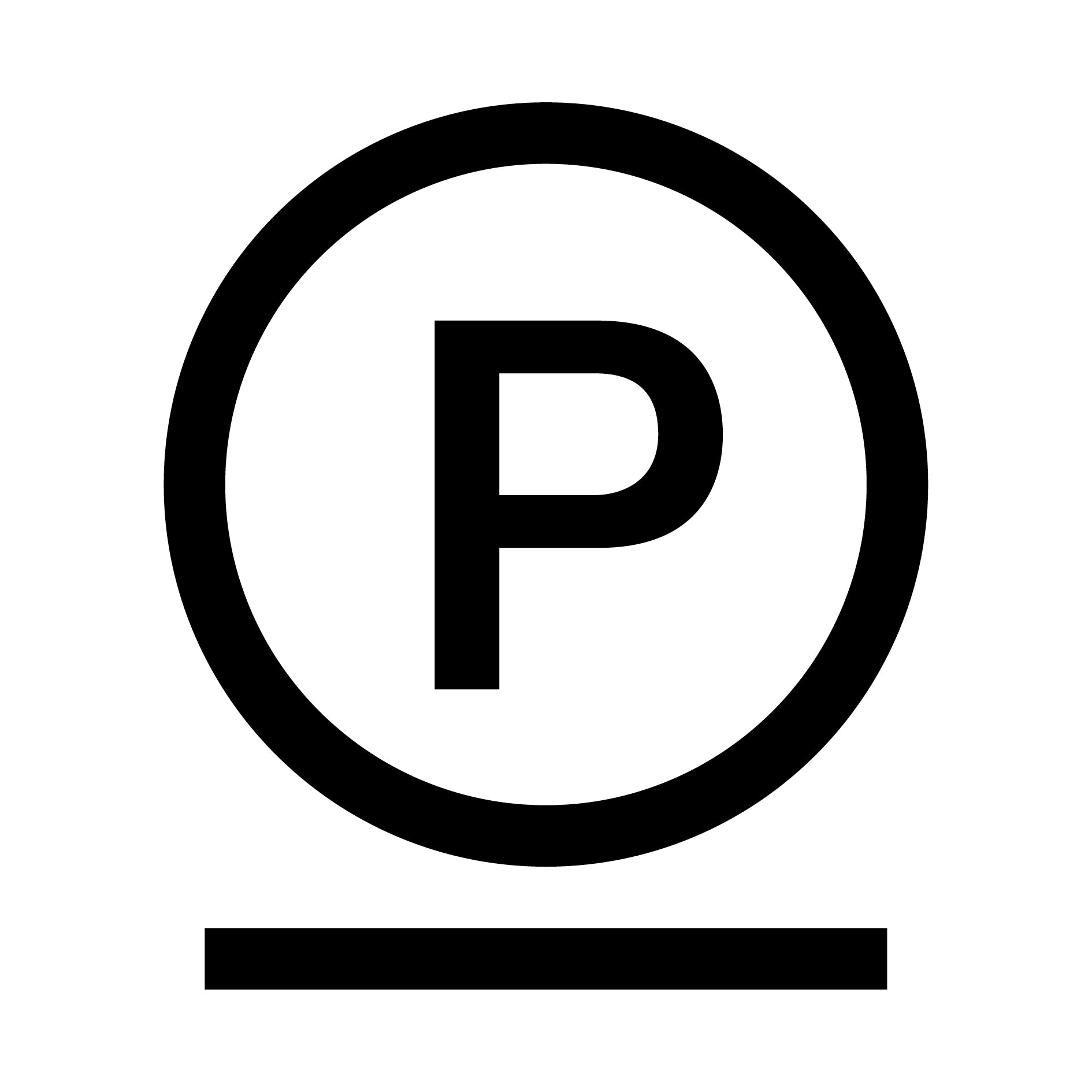 Black circle with the letter P and a horizontal line underneath.