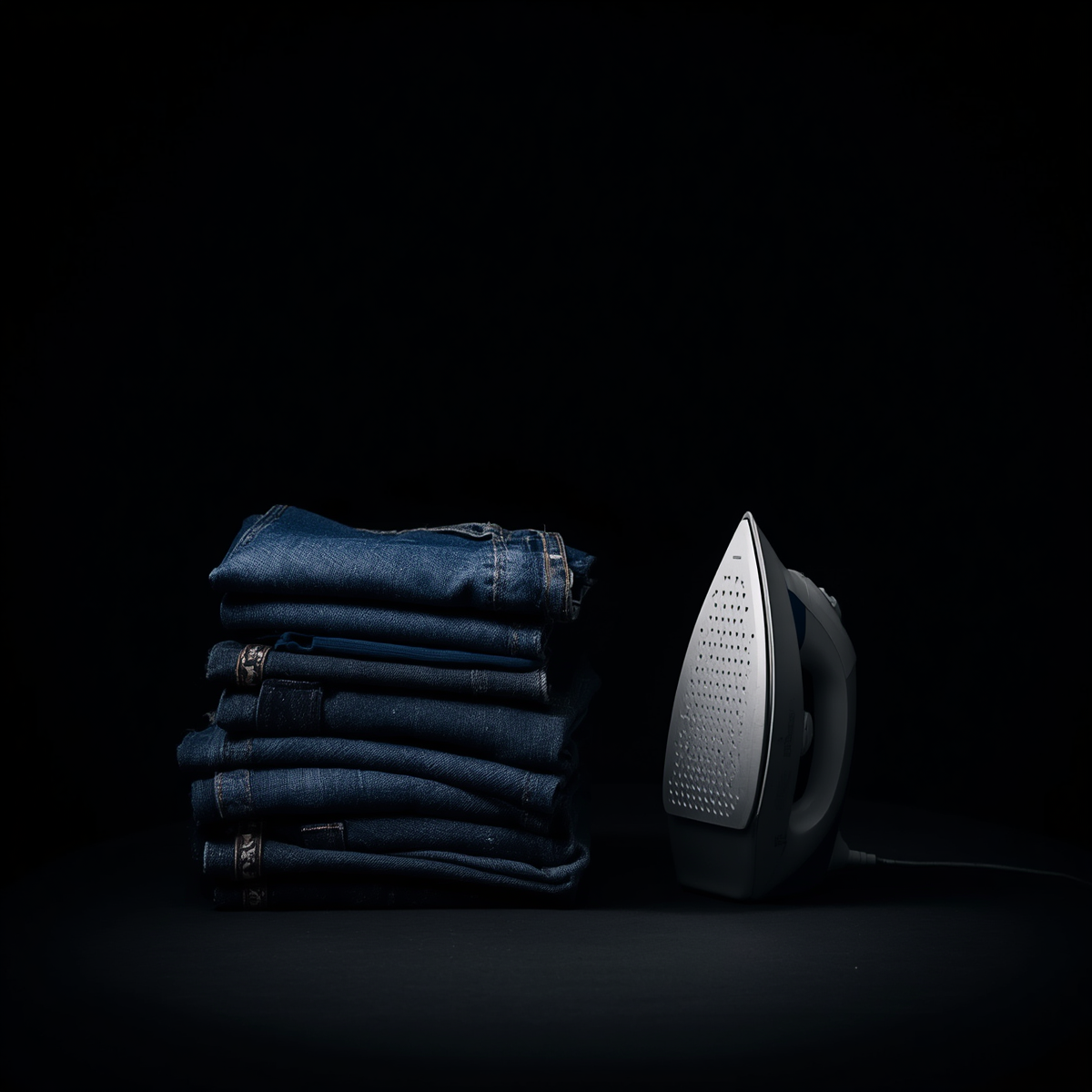 Hosenstapel Denim mit Bügeleisen