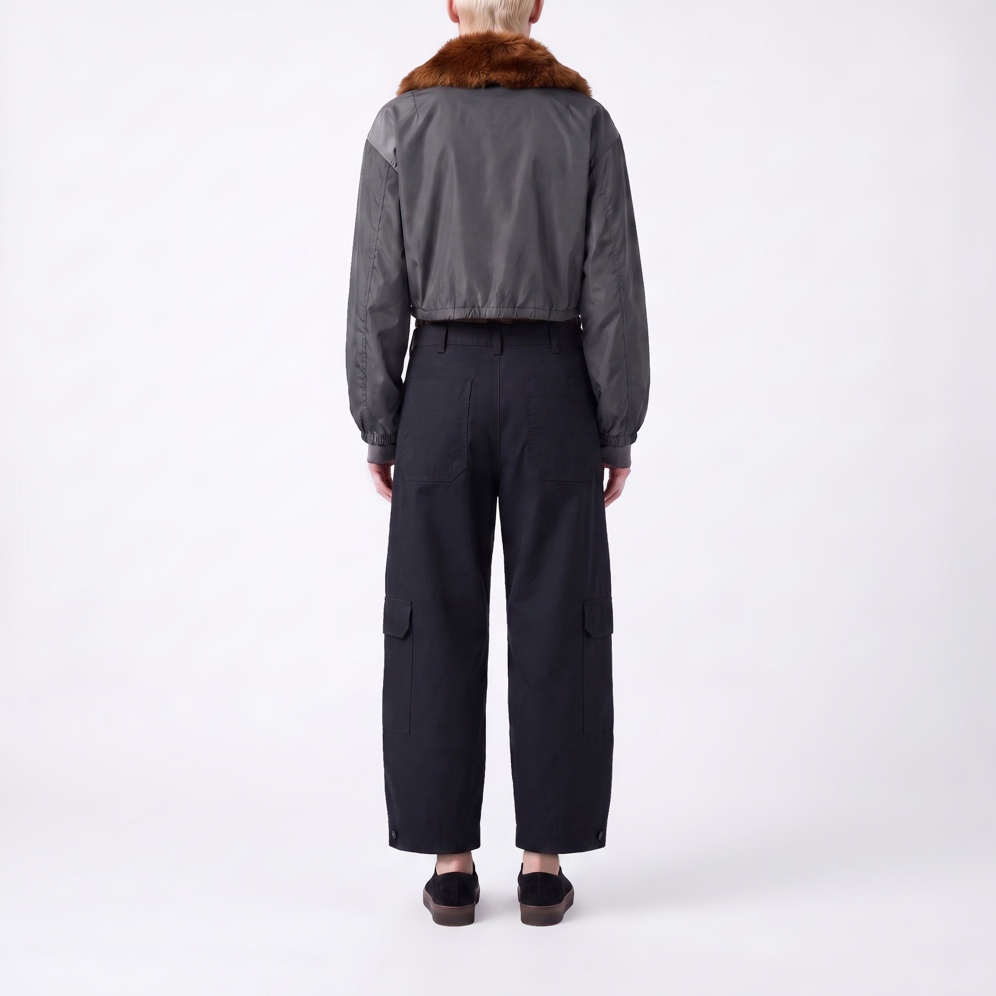 Utility trousers in a lightweight parachute material. | KUMAMOTO | black | Back view of model