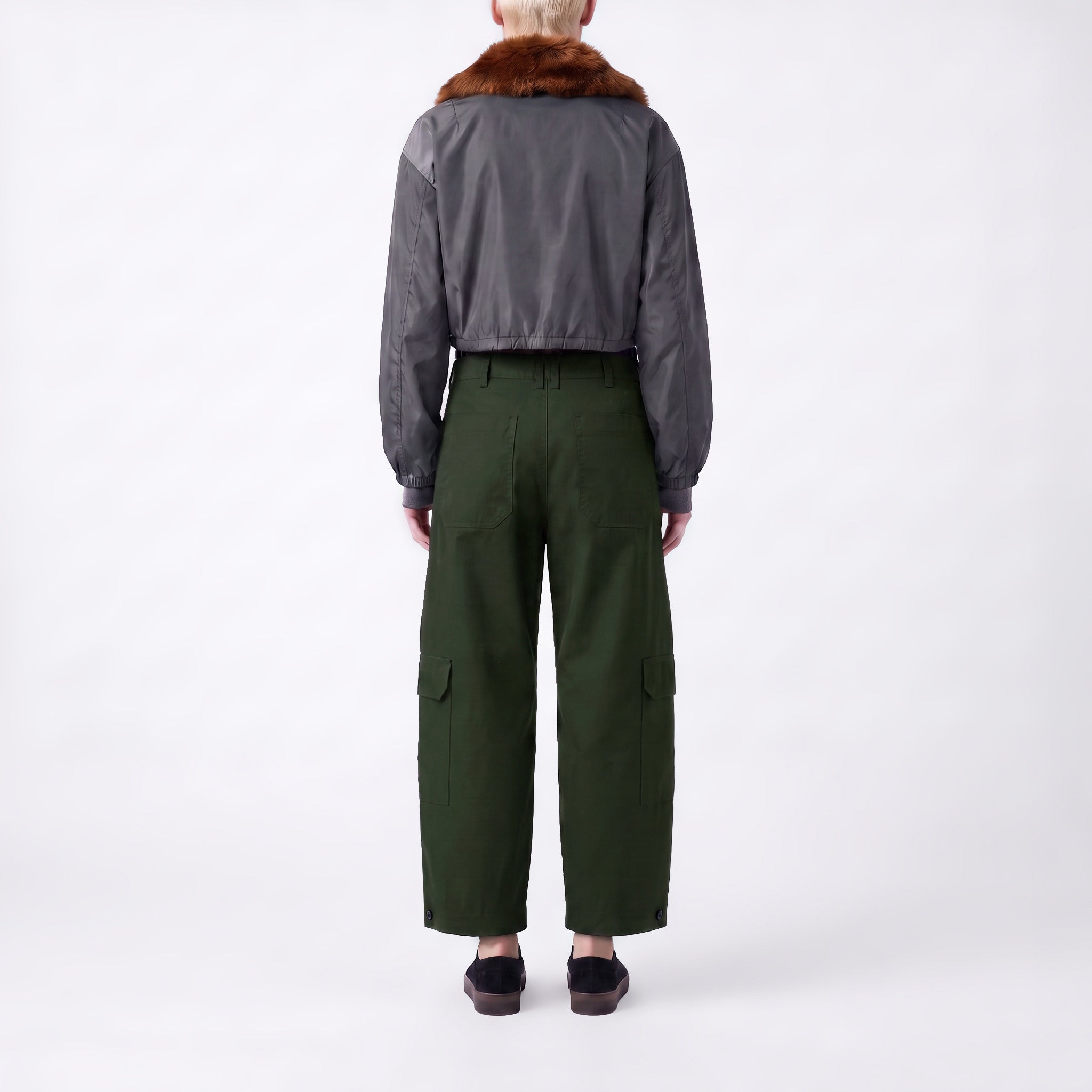 Utility trousers in a lightweight parachute material. | KUMAMOTO | olive night | Back view of model