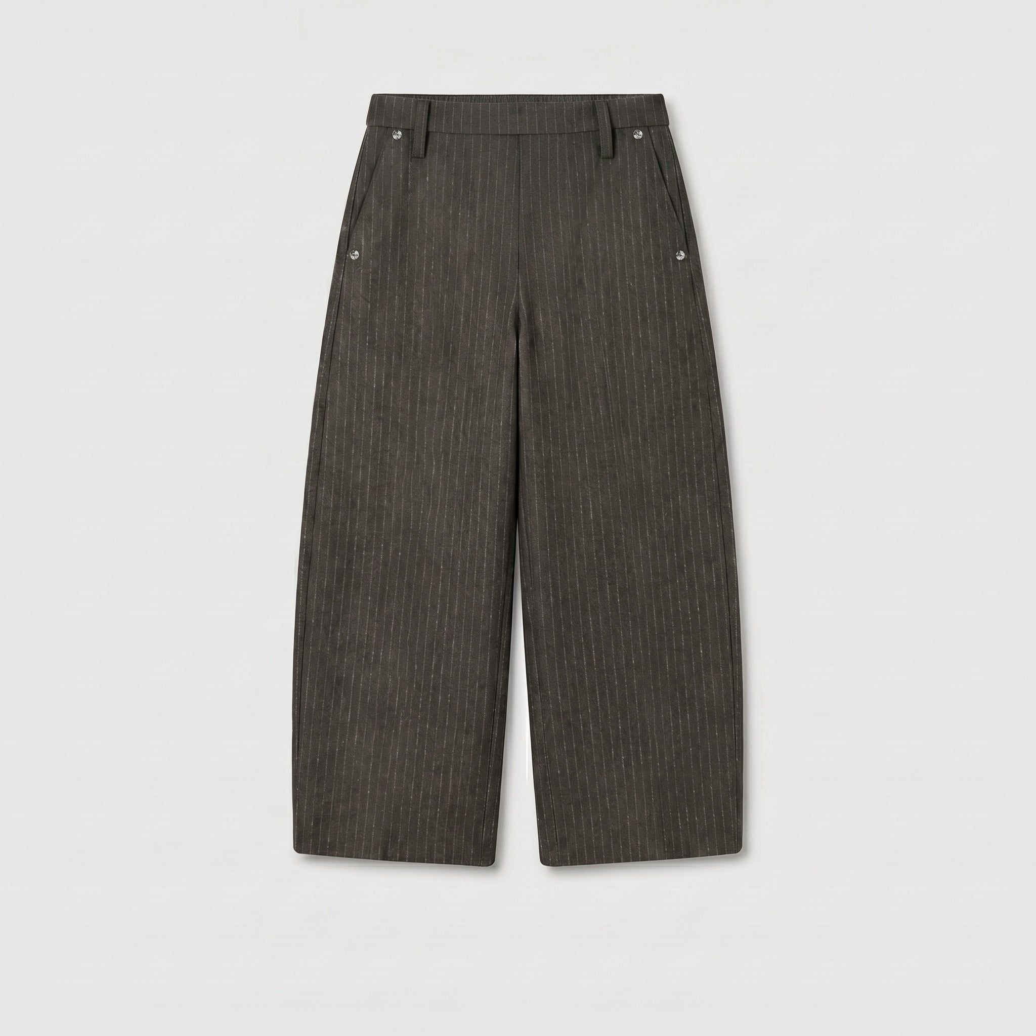 Relaxed jump-in trousers made of premium jersey. | MILTON | black grey stripes | Front view of bust