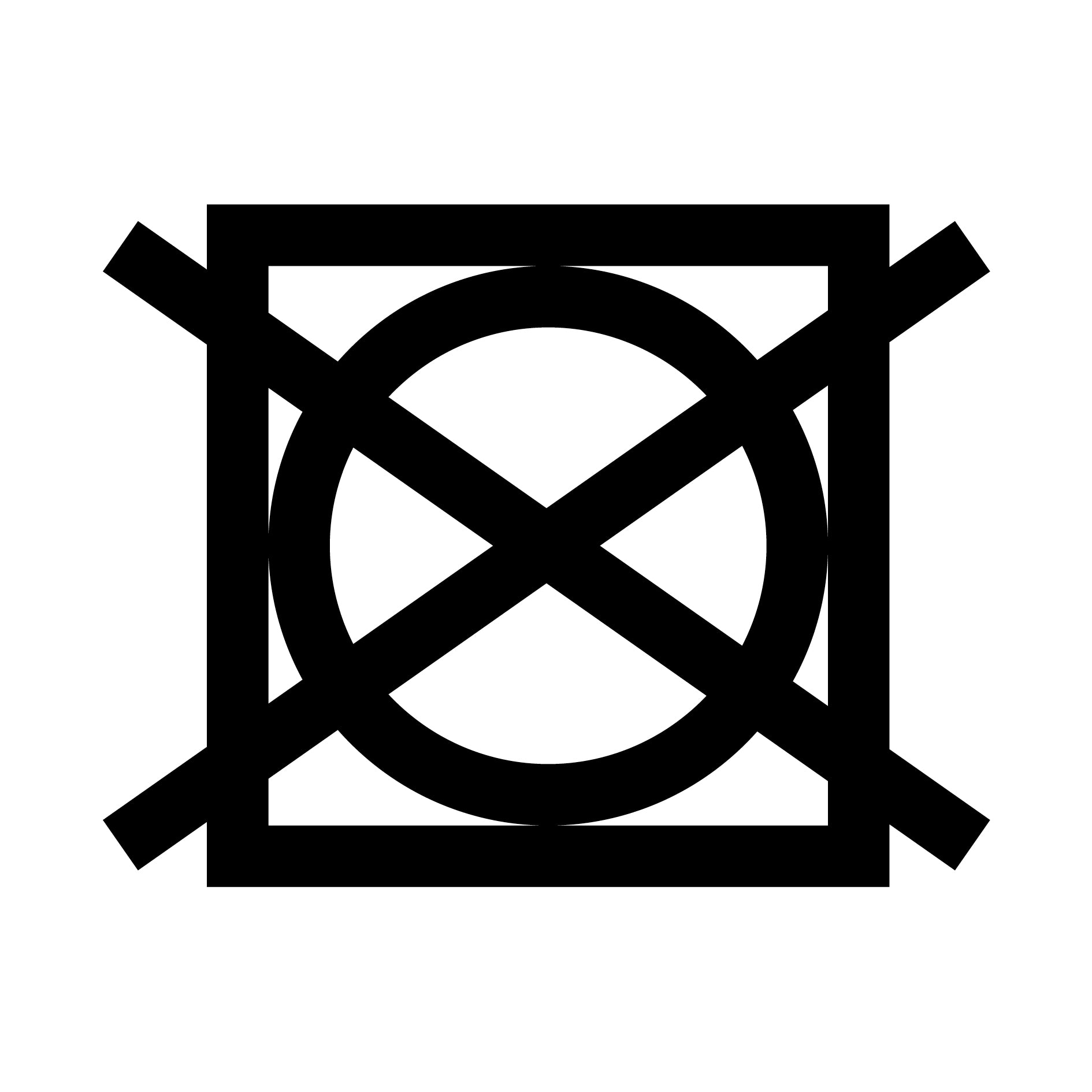 Black square containing a circle with a diagonal cross through it.
