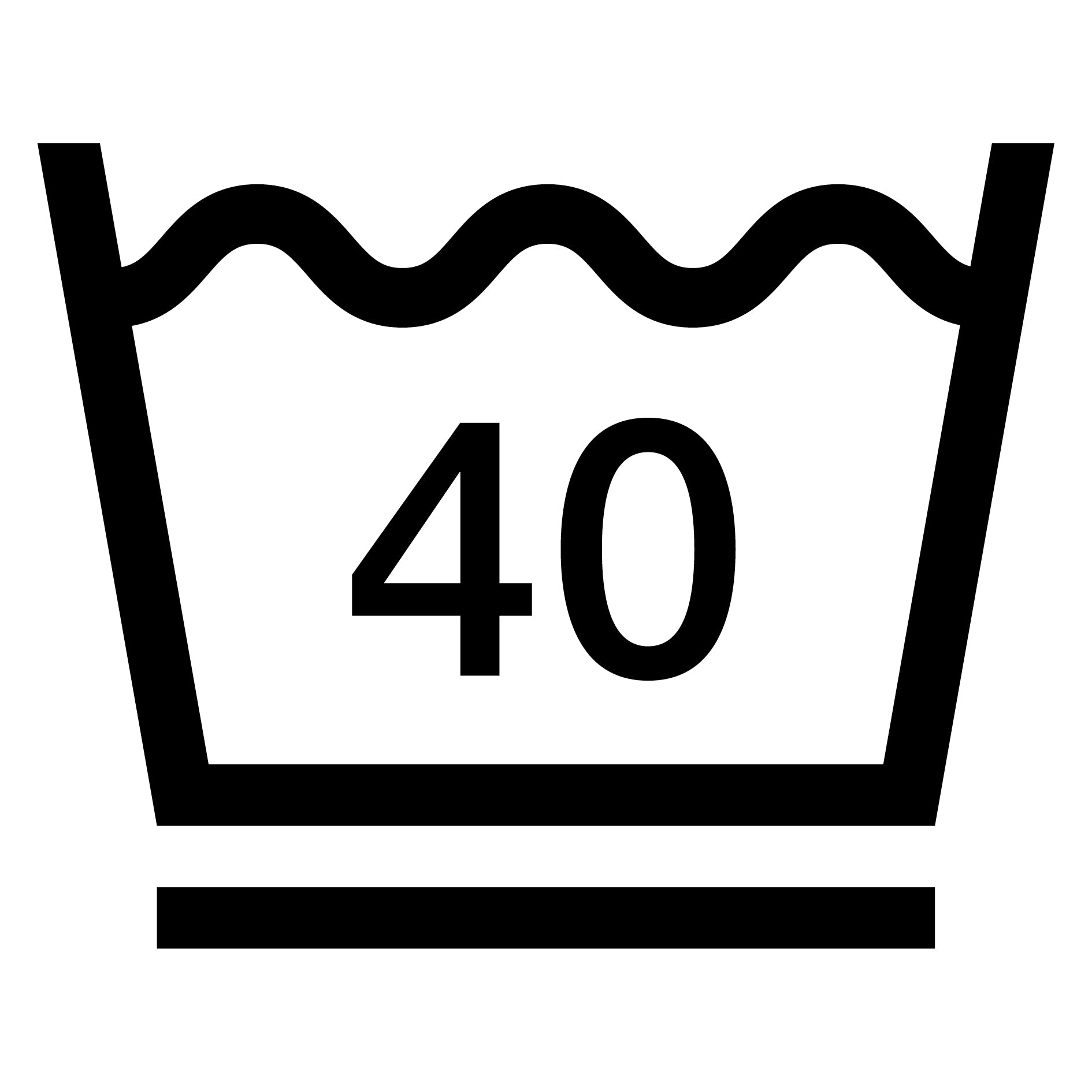 Black care symbol showing a wash tub with the number 40 and one horizontal line underneath.