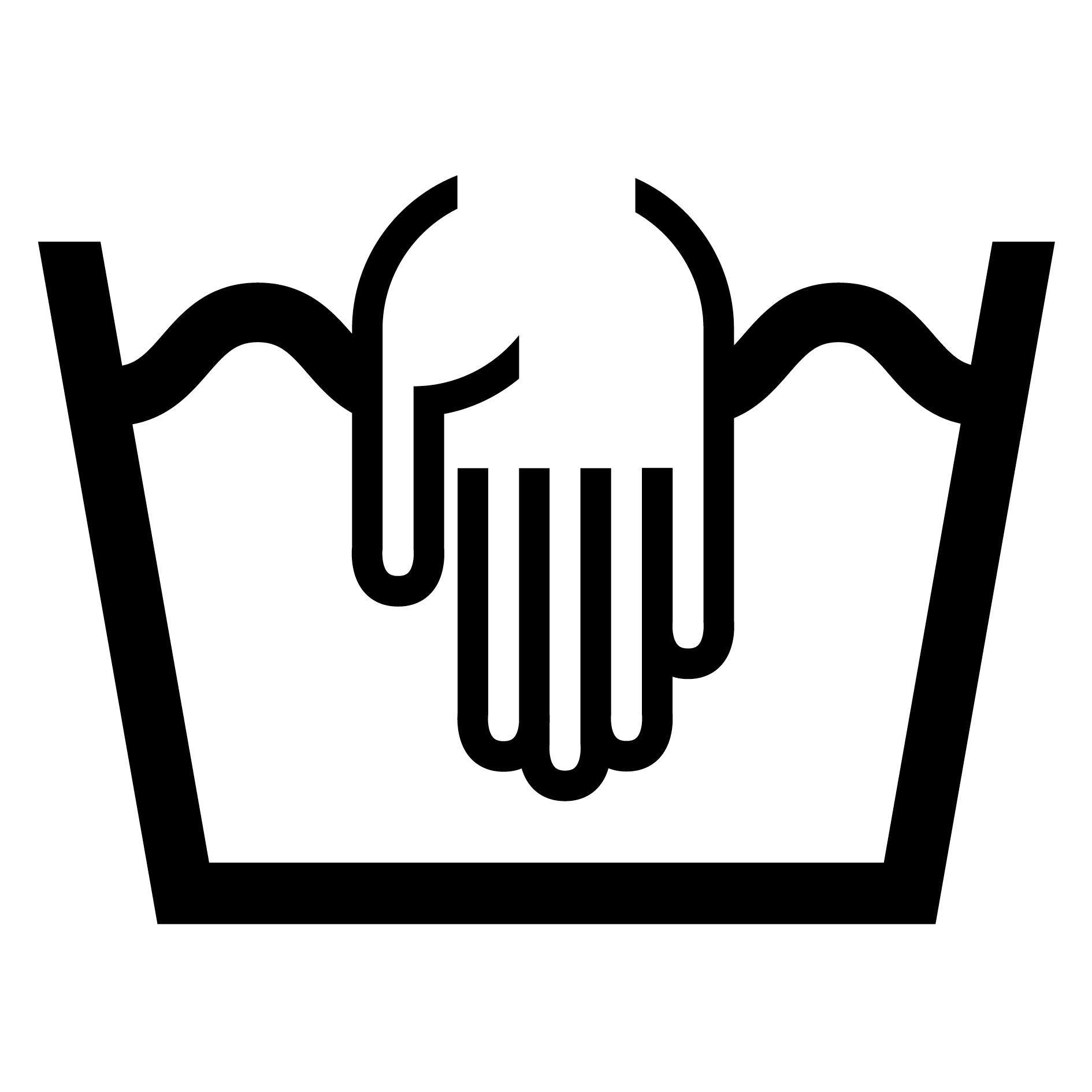 Black care symbol showing a wash tub with a hand inside.
